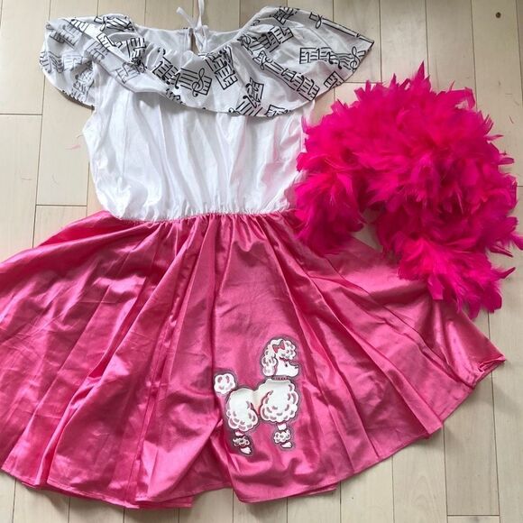 Costume Girls 1950s Poodle Halloween Off-Shoulder Overlay Costume Dress & Boa - Picture 1 of 3